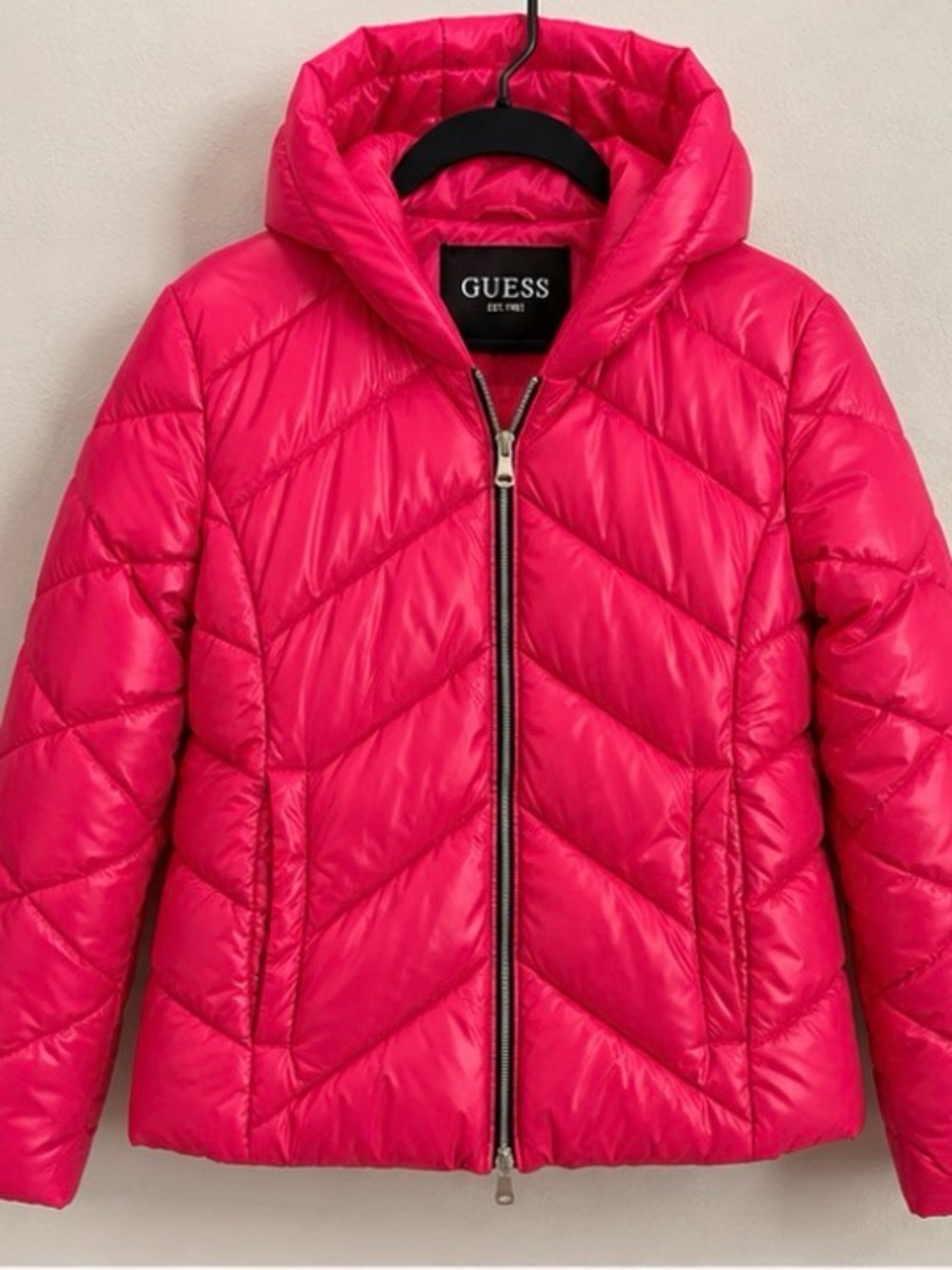 GUESS Hot Pink Hooded Puffer Jacket